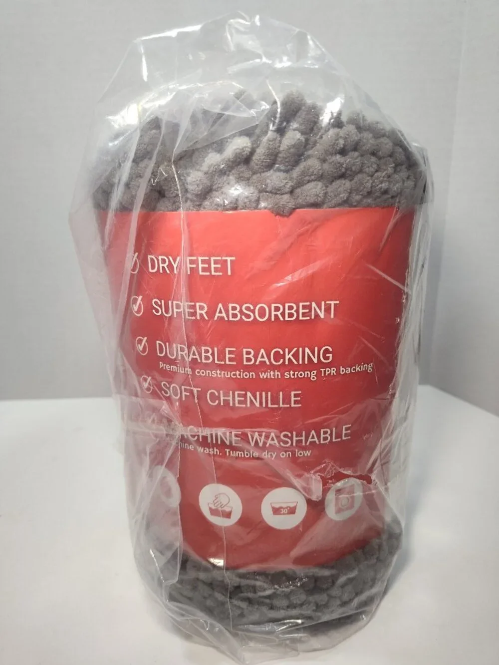 whatAMate Feet Dryer Bath Mat No Bend Chenille Rug Gray Non Slip Quick Dry NEW